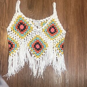 ViVI Colorful Crochet Fringe Crop Top